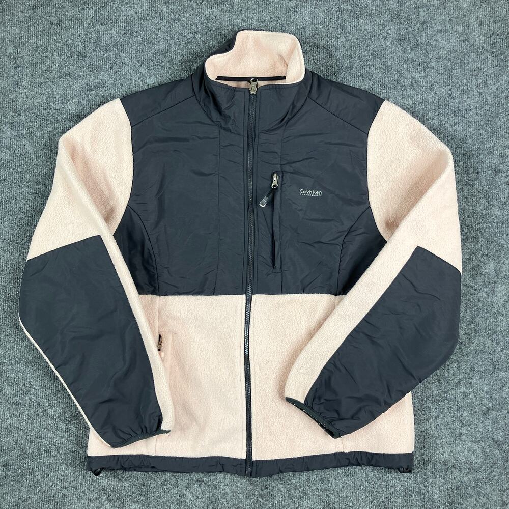 Calvin Klein Performance Jacket Womens S Black Beige FullZip‎ Fleece Outdoor